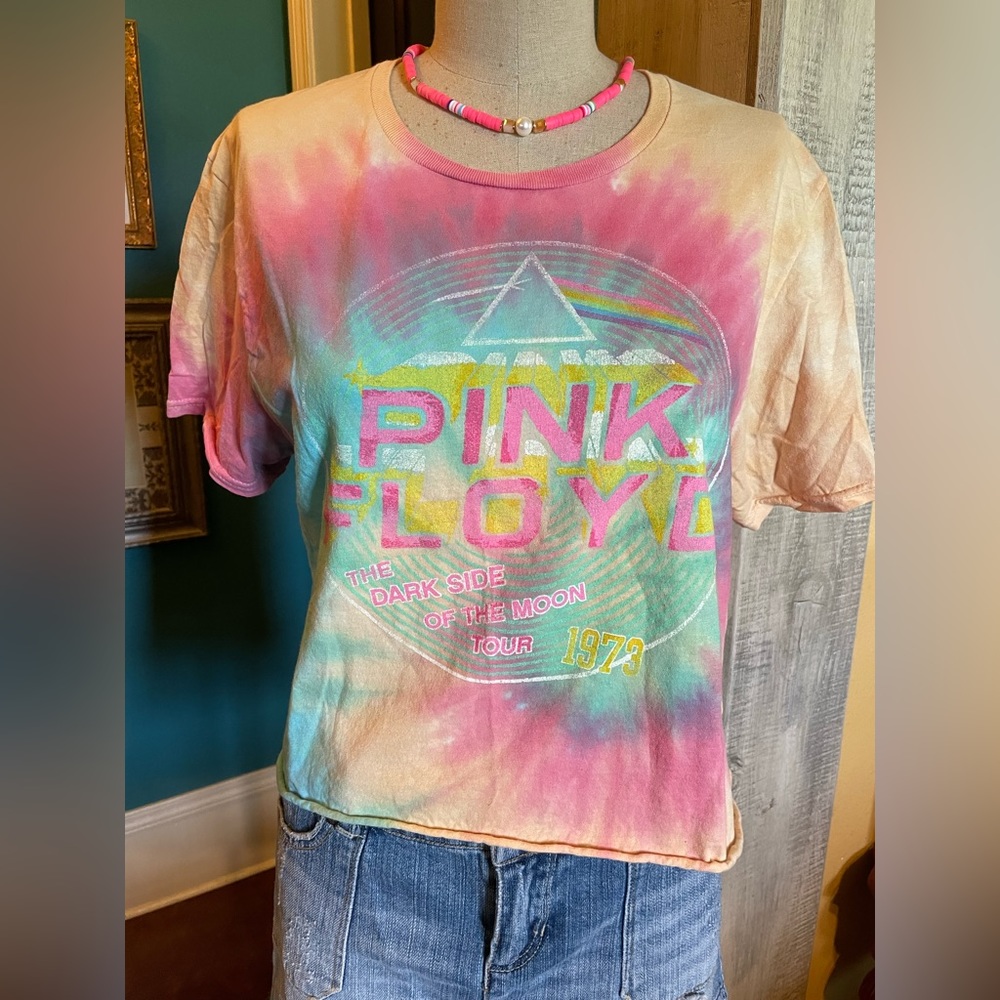 PINK FLOYD 💖🌚 🌈💖 Short Sleeve Tie-dye Cropped T-shirt Women’s Size M